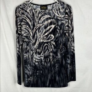 Black and White Bob Mackie Wearable Art Long Sleeve Blouse